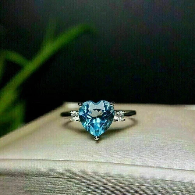 3.00 Ct Heart Simulated Blue Topaz Fancy Women’s Ring In 14k White Gold Plated