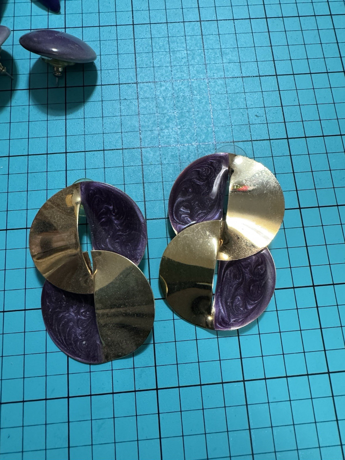 Set Of 4 Vintage Gold Tone & Blue Earrings