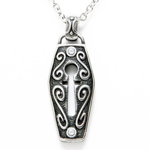 Unlock Necklace Keyhole white Cubic Zirconia stainless steel pendant By Controse
