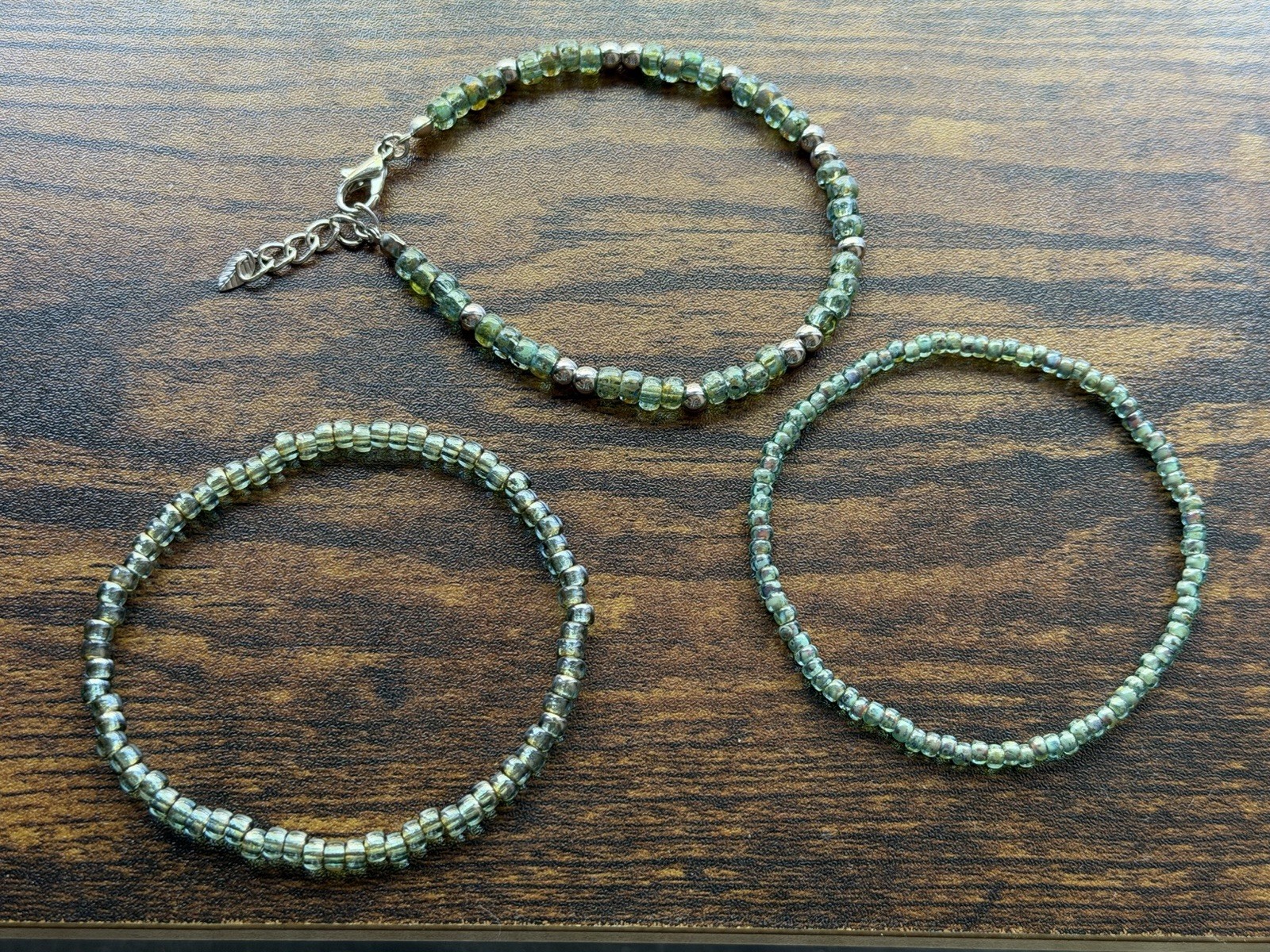 3pc Transparent Blue Green Seafoam Matubo miyuki Bead stretch Clasp Bracelet set