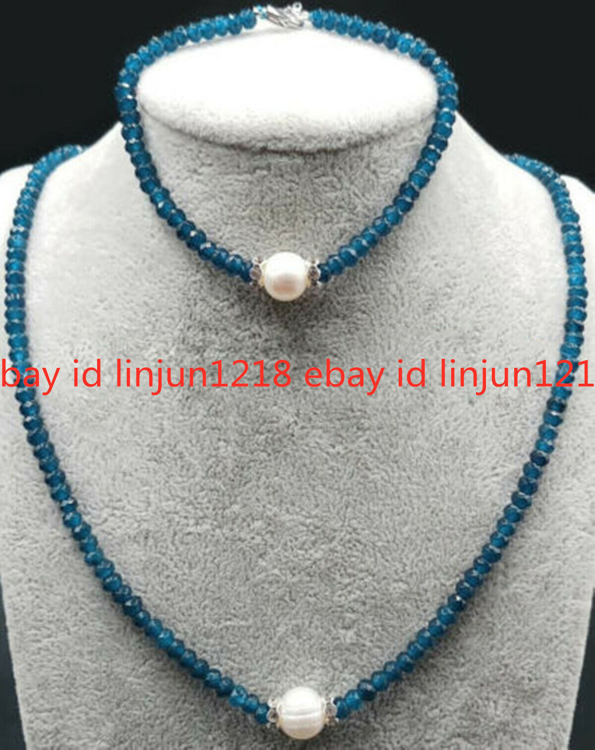 2x4mm Faceted Gemstone Rondelle Beads & 8-9mm White Pearl Necklace Bracelet Set
