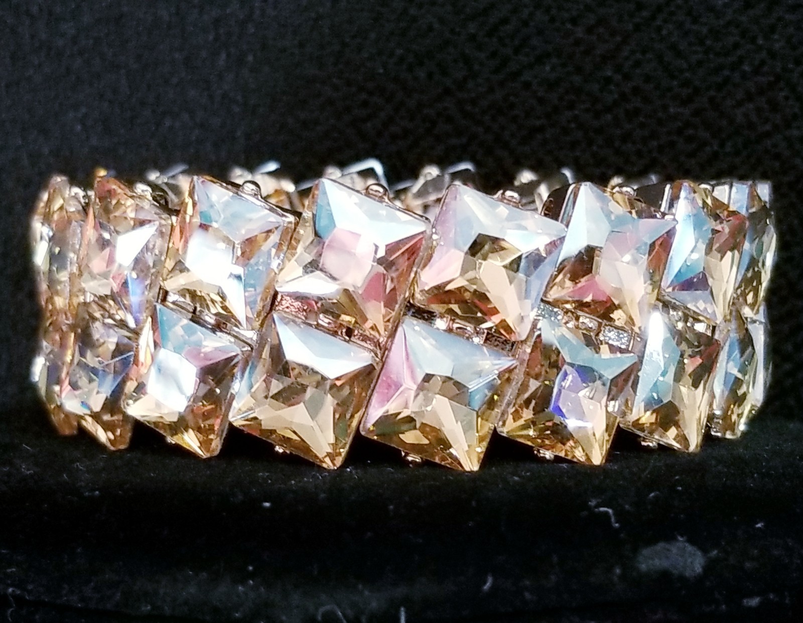 Topaz Gold Rhinestone Stretch Bracelet Statement Drag Pageant Prom Bridal