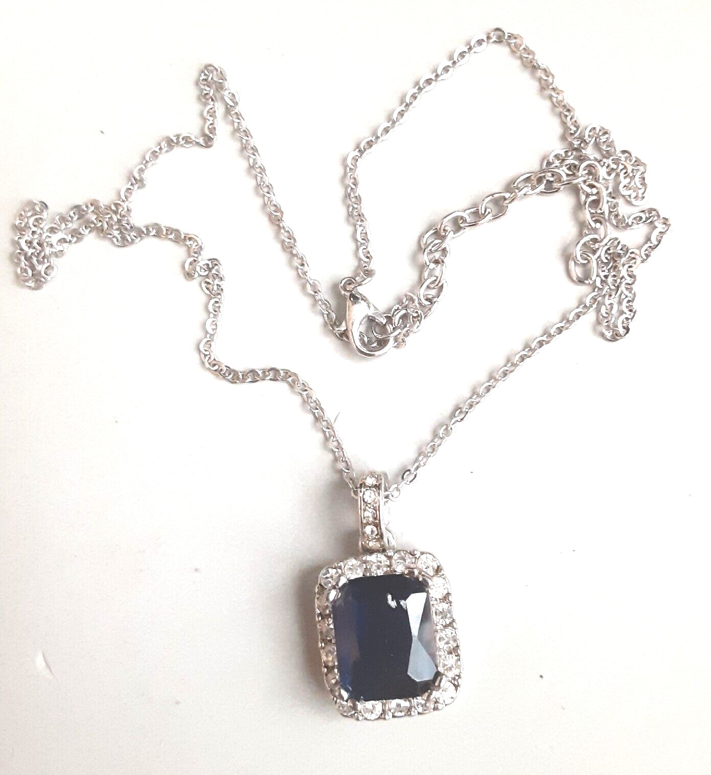 Blue Crystal Pendant Necklace Silver 1 x 16 To 18.5 Inch