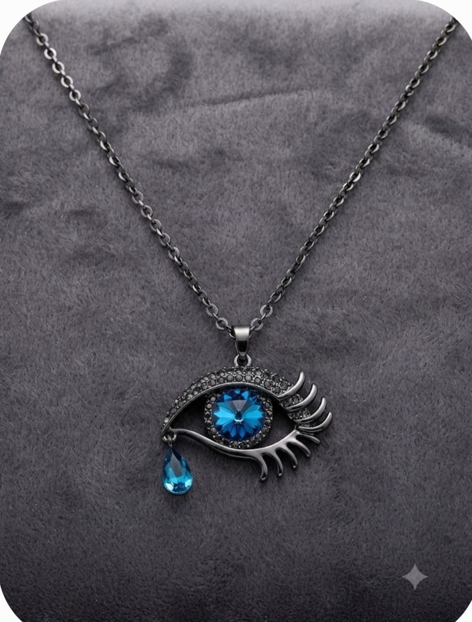 Dark Metal Blue Eye Pendant Necklace Crying Teardrop Crystal Jewelry Gift Women
