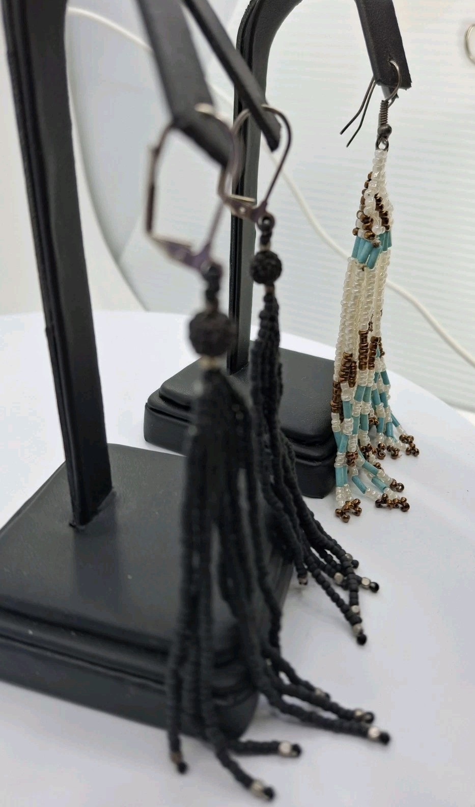 Two Pair Handbeaded Small Bead Dangle Hook Earrings