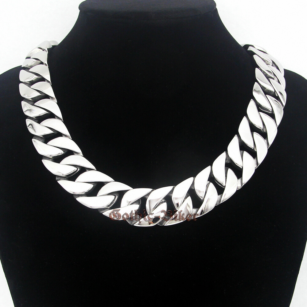 Heavy Silver Curb Cuban Mens Chain Huge Stainless Steel Thick Necklace 24mm Wide