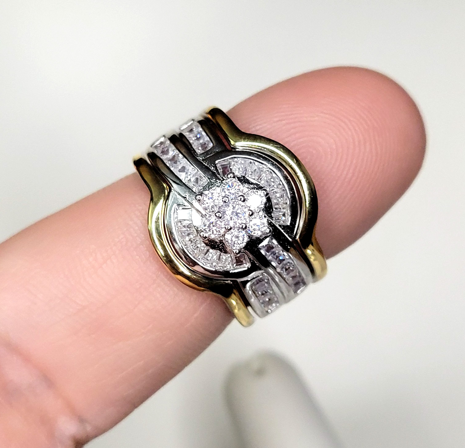 New JTV PAJ-925 Cubic Zirconia CZ 5-Ring Set (4 enhancers) sz-8 Sterling 13.5g