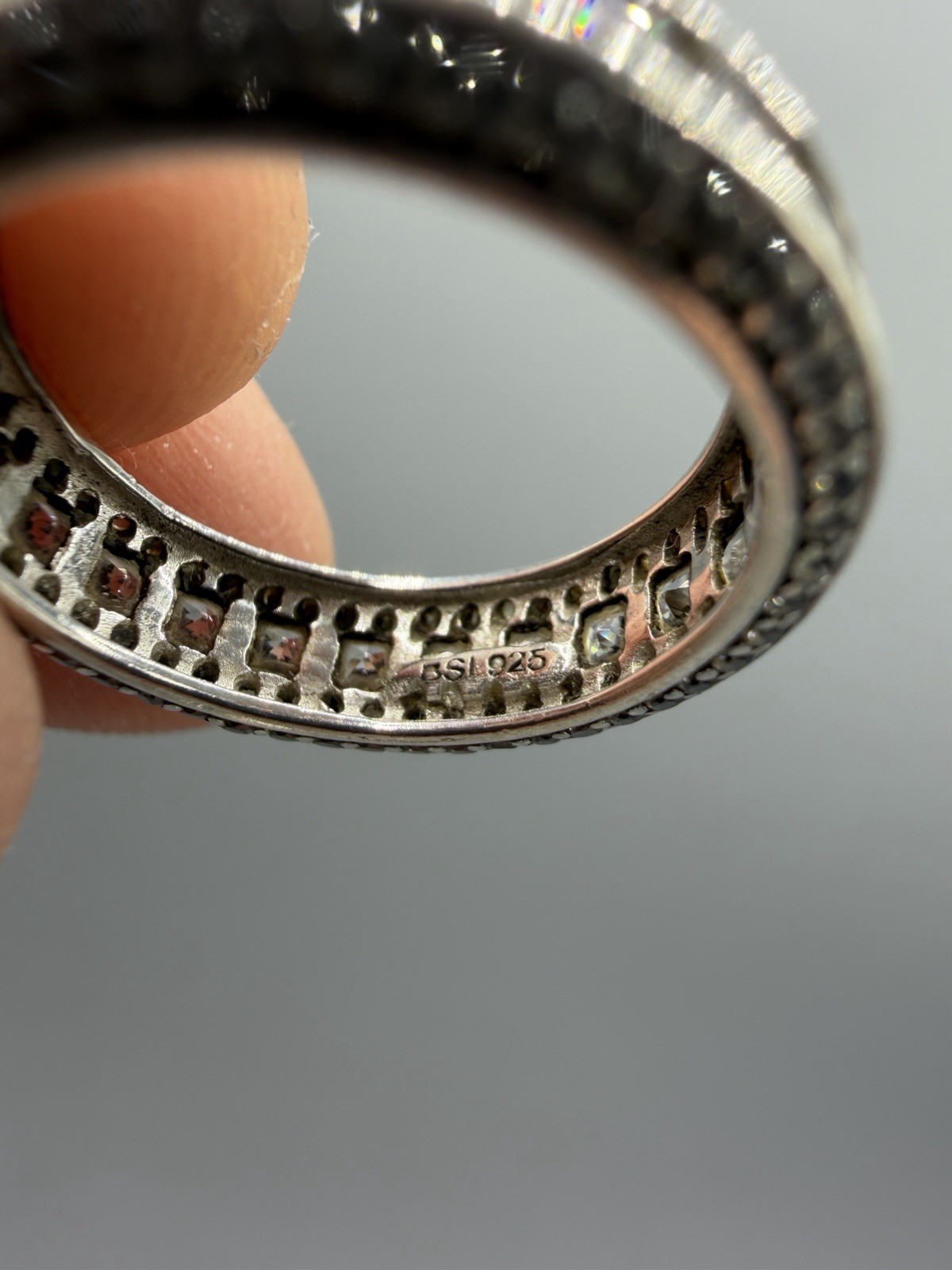 Designer BSI 925 Sterling Silver Cubic Zirconia CZ Cigar Band Eternity Ring