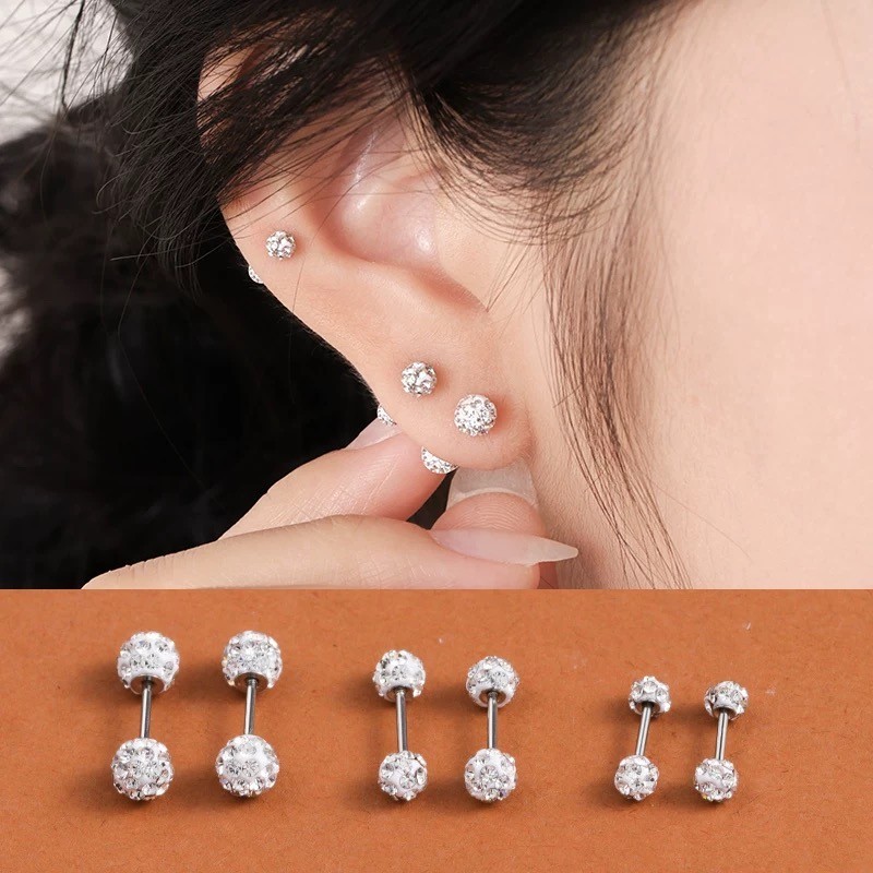 Sparkly CZ Ball Stud Earrings Screw Back Cartilage Helix Earrings for Women