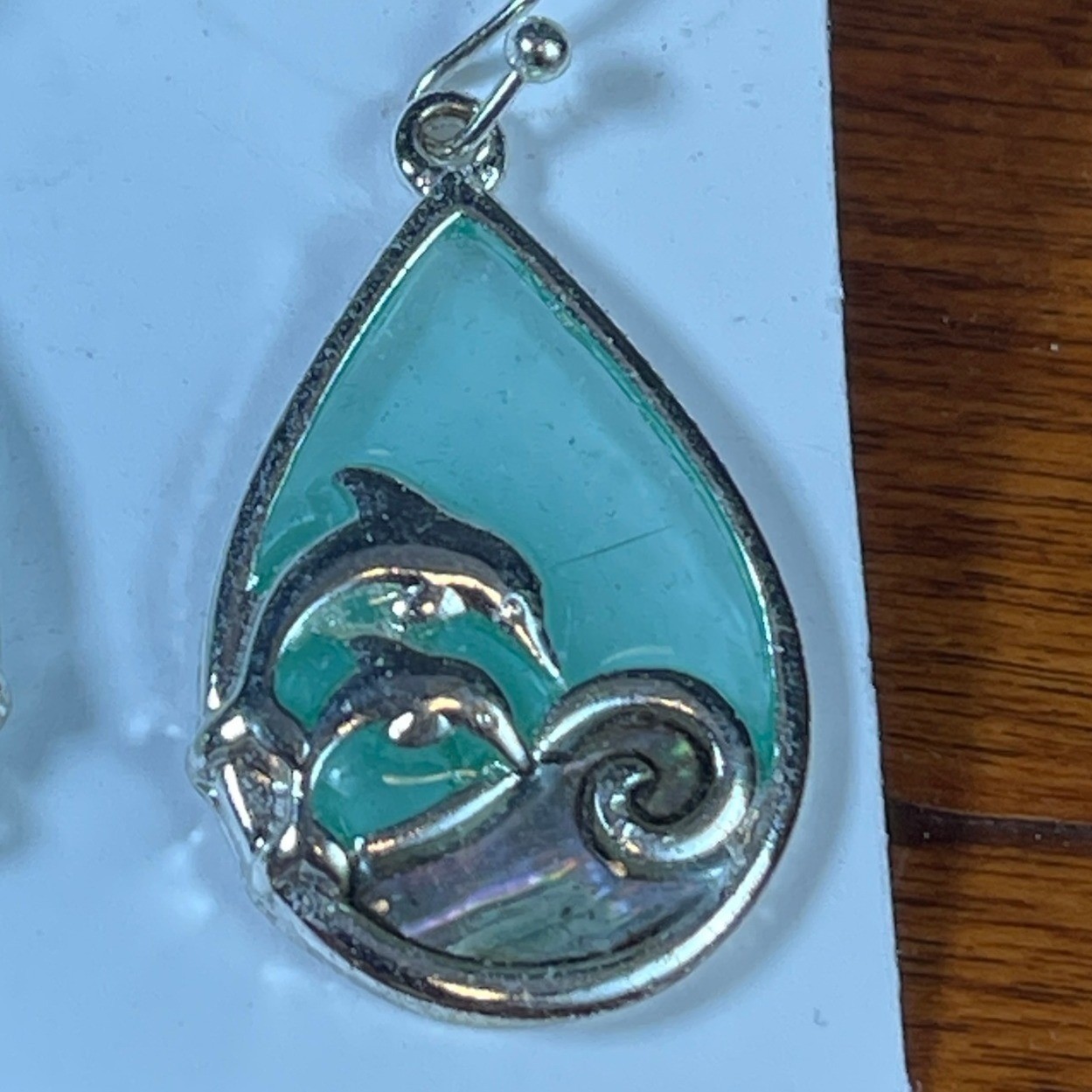 Donna Designs Dolphin Wave Teardrop Dangle Earrings Aqua