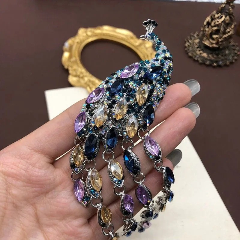 Rhinestone Elegant Peacock Brooches for Women Animal Design Party Wedding Pin