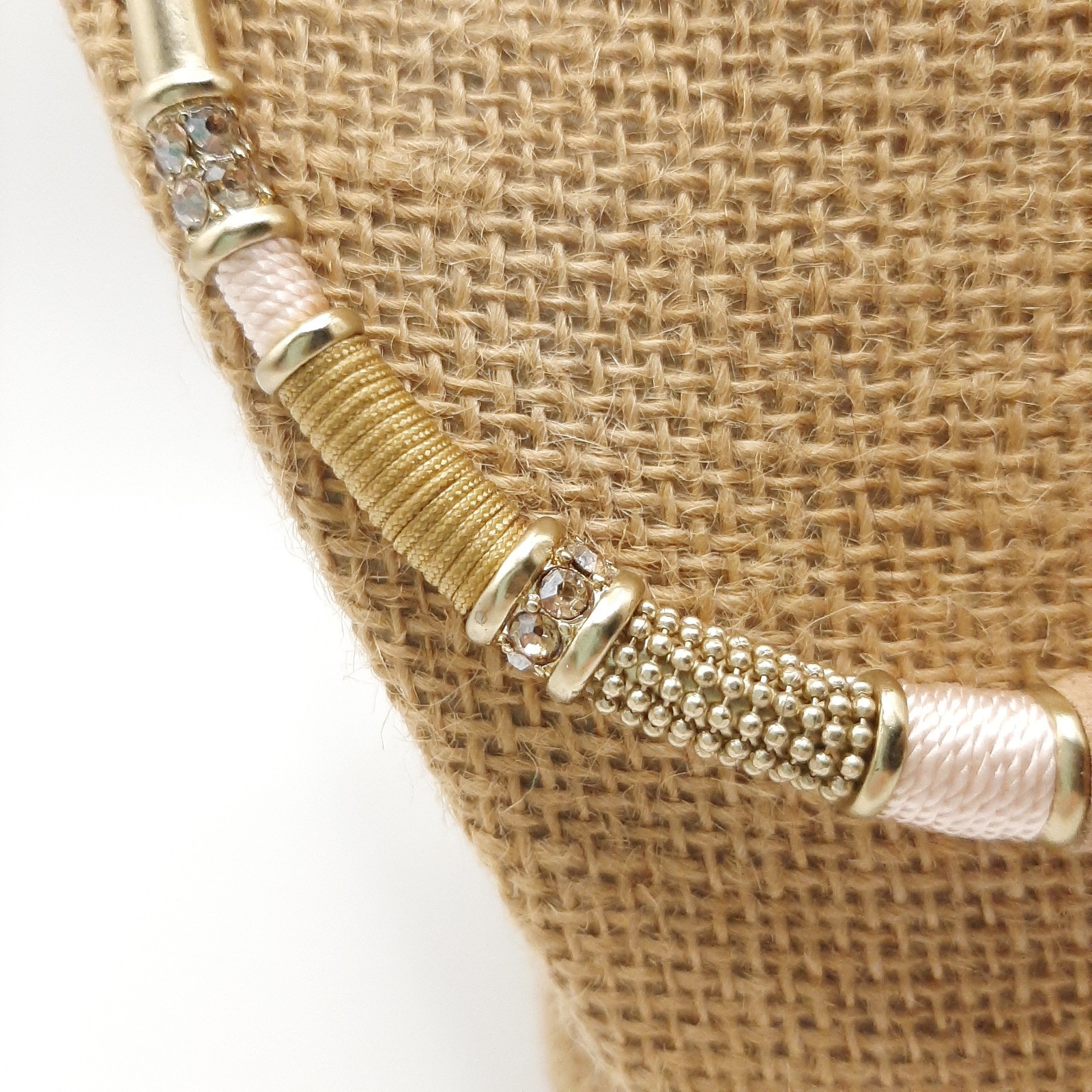 Chico’s Gold Tone Metal Pink Brown Neutral Mixed Material Statement Necklace