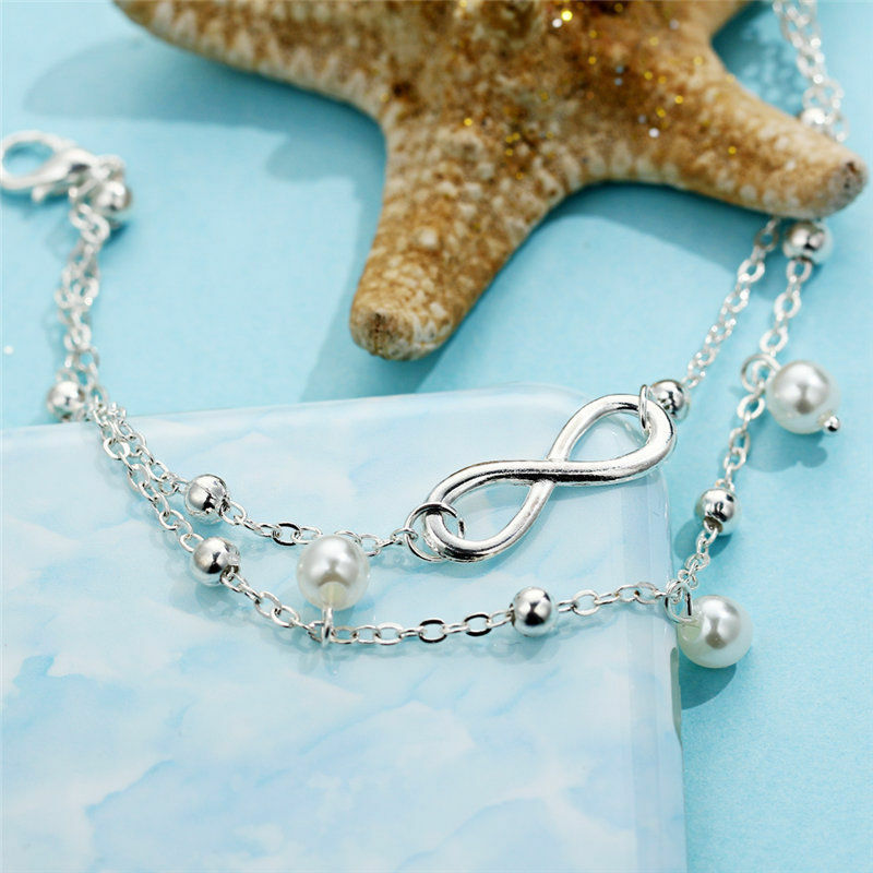 Women Double Ankle Bracelet 925 Silver Anklet Foot Jewelry Girl’s Beach Chain US