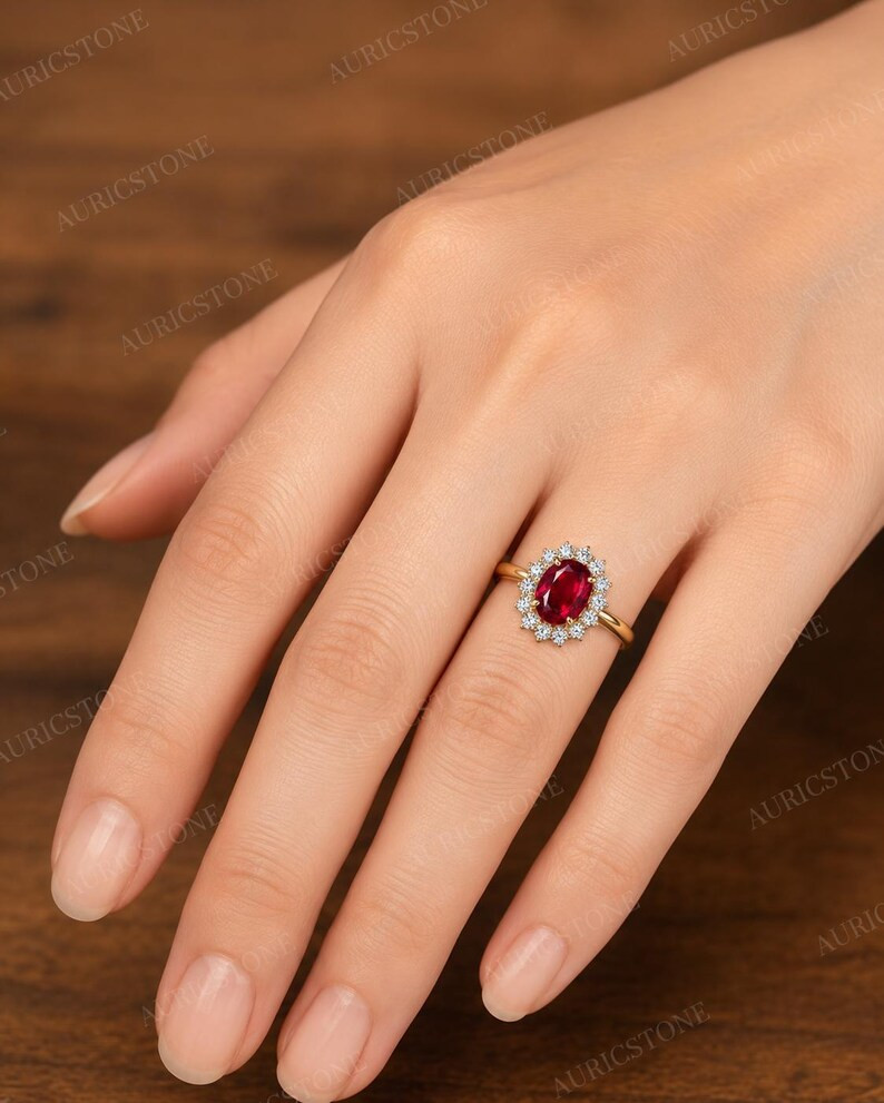 Lab Created Red Ruby Ring, Base Metal: Brass Finish: Gold Plated
