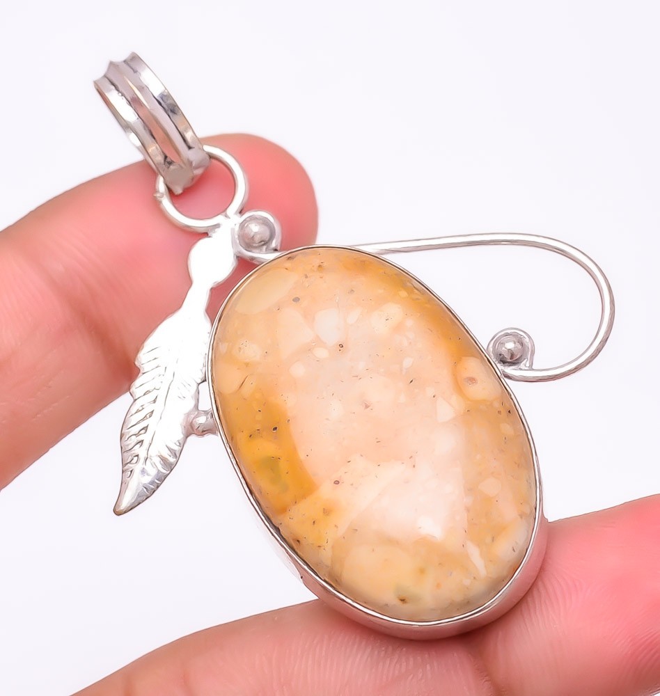 Natural Picture Jasper Gemstone 925 Silver Plated Jewelry Pendant 2.1″ F2690