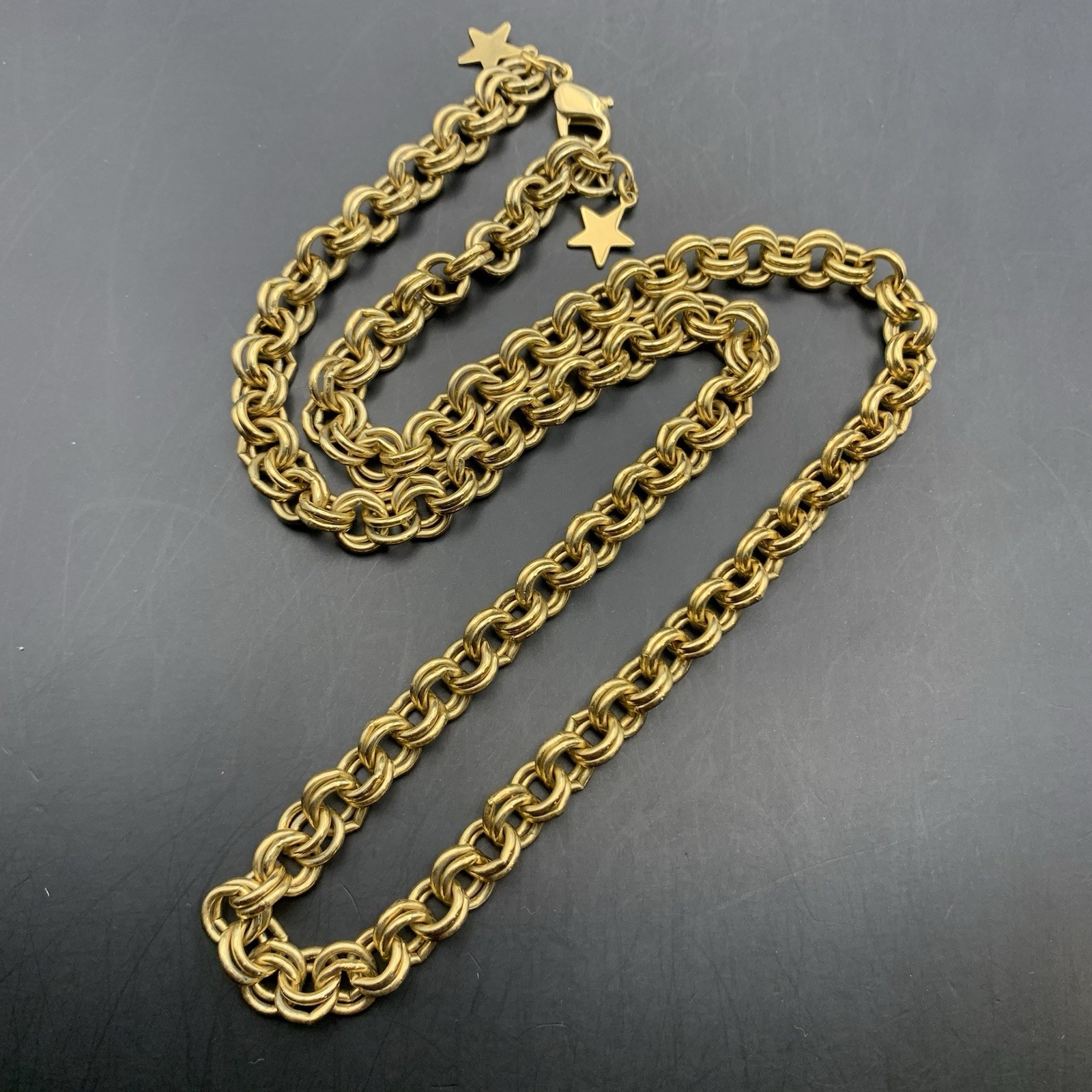 Classic Chain Necklace Gold Tone 22 Inch Double Rolo Link