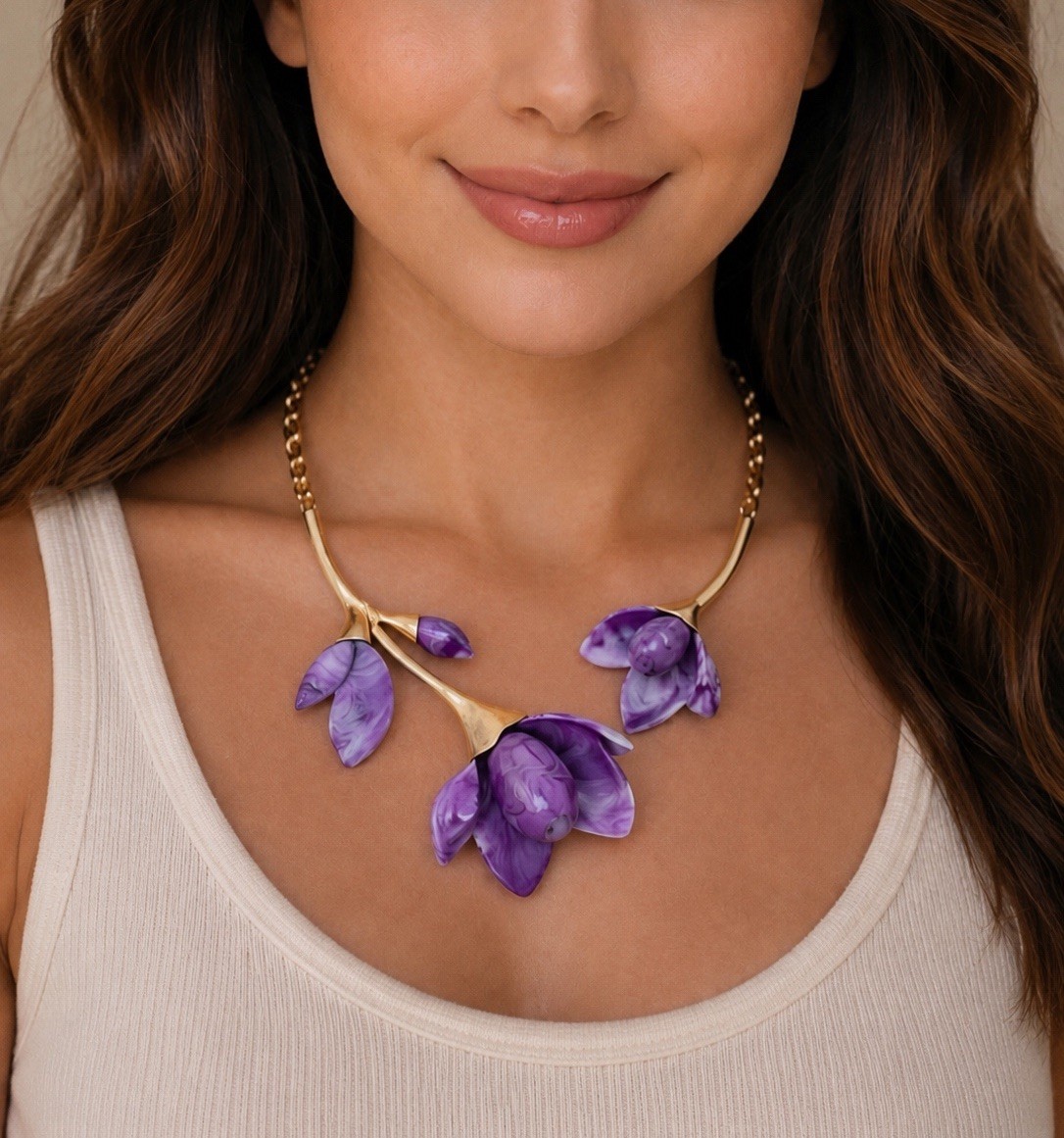 Art Nouveau Artisanal Flower Necklace Museum Magnolia Floral Jade Gold Botanical