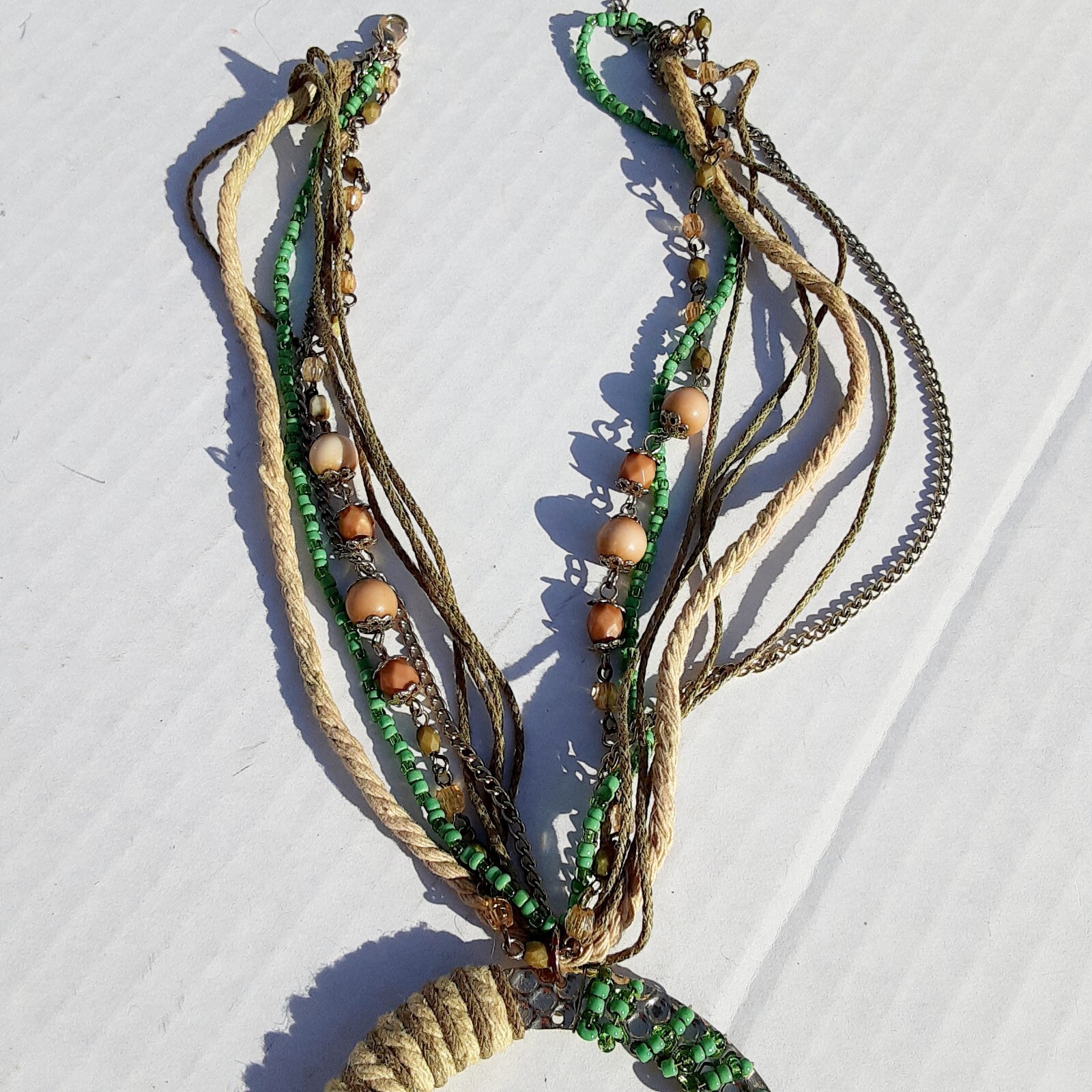 Boho Jewelry Necklace Wire Wrapped Pendant Layered Wood Unique Rare