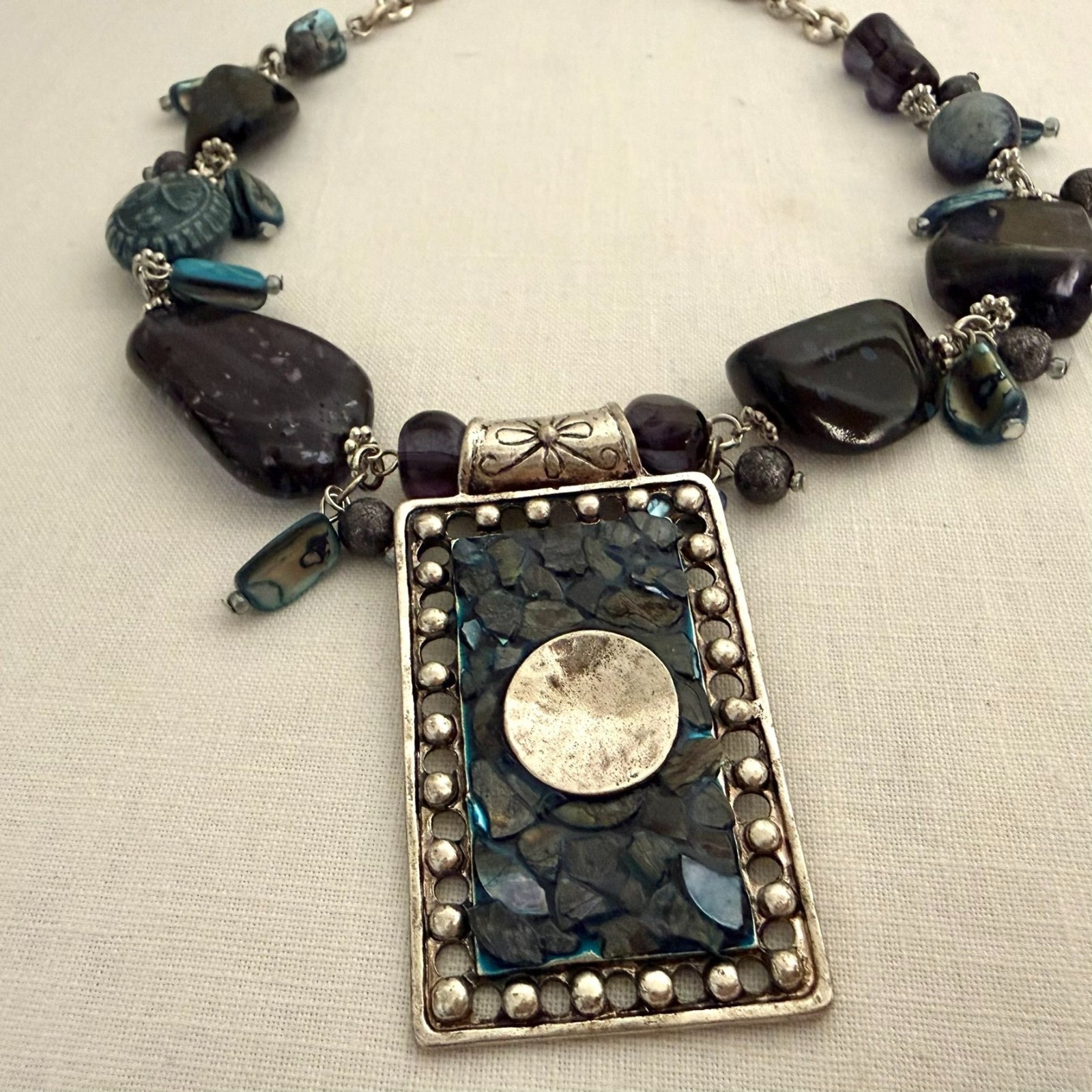 Drapers & Damons Architectural Statement Necklace Blue Stone Silver Pendant