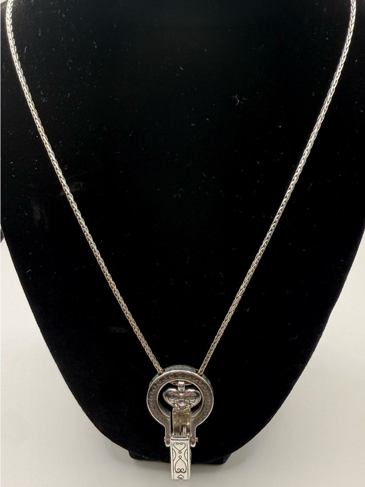 Brighton Badge Clip Necklace Lanyard NWT Silver Heart ID Holder