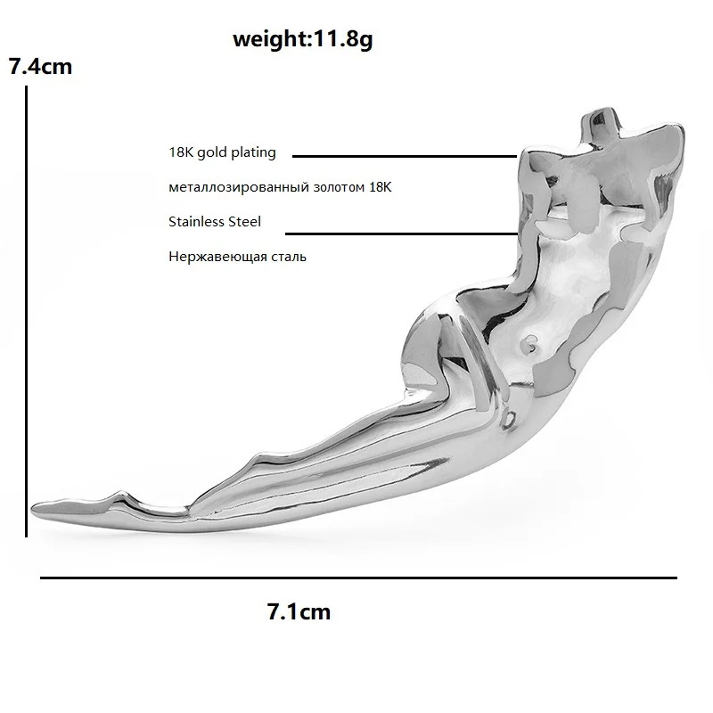 Wuli&baby Stainless Steel Lady Body Brooches For Women Unisex 2-color Sexy-girl