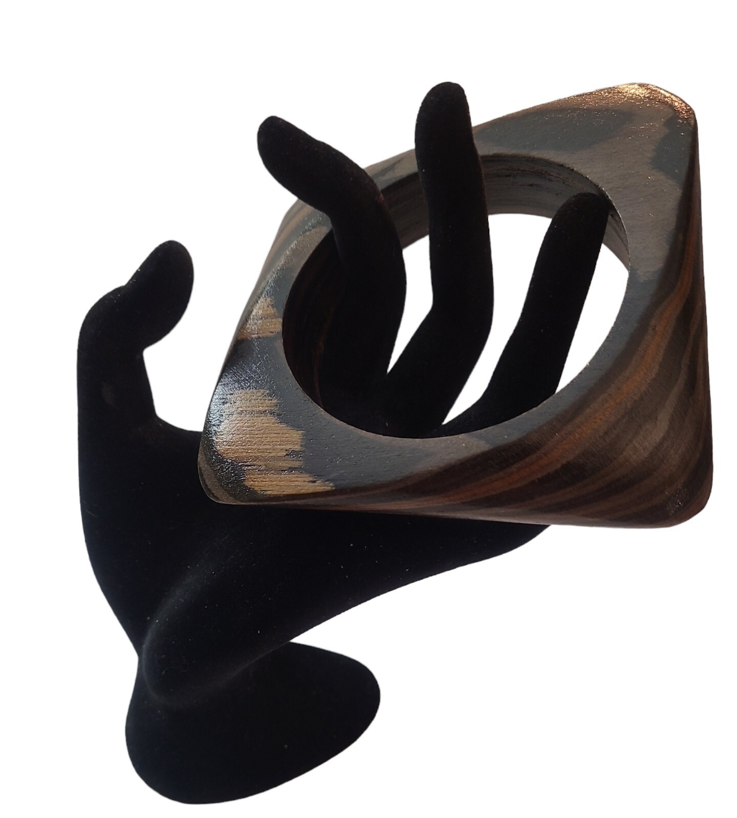 Vintage Wood Bangle 1970s Abstract Square Design Boho Chic Woodgrain Art Fashion