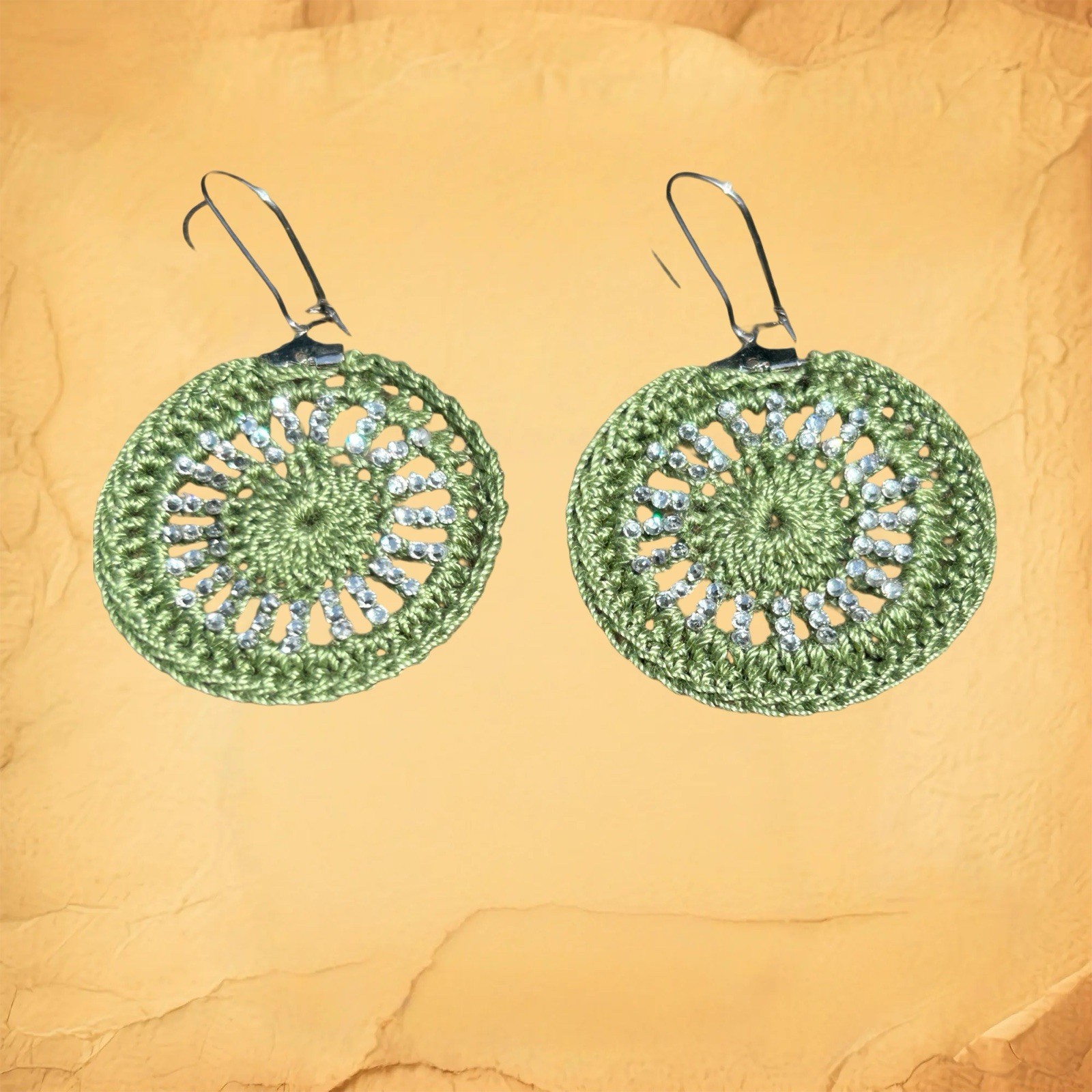 Icy Boho Earrings New Surgical Steel Ear Wire In Olive Green