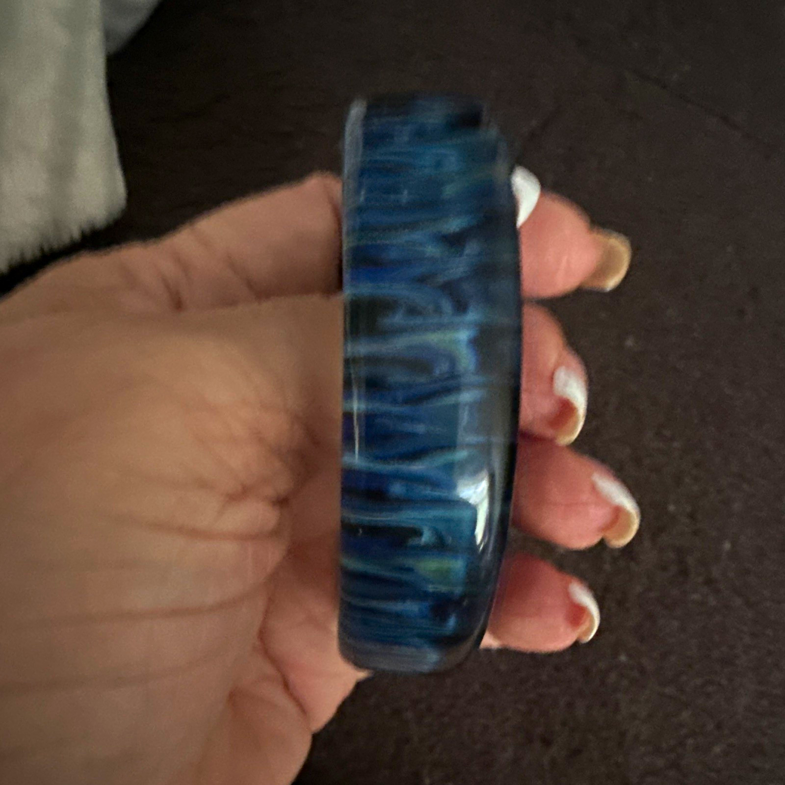 Blue Marbled Swirl Glass Open Cuff Bracelet No Stone 0 Gemstones 6-6.25