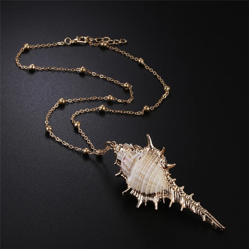 Murex Sea Shell Pendant Necklace Gold Mermaid Beach Nautical Boho Jewelry
