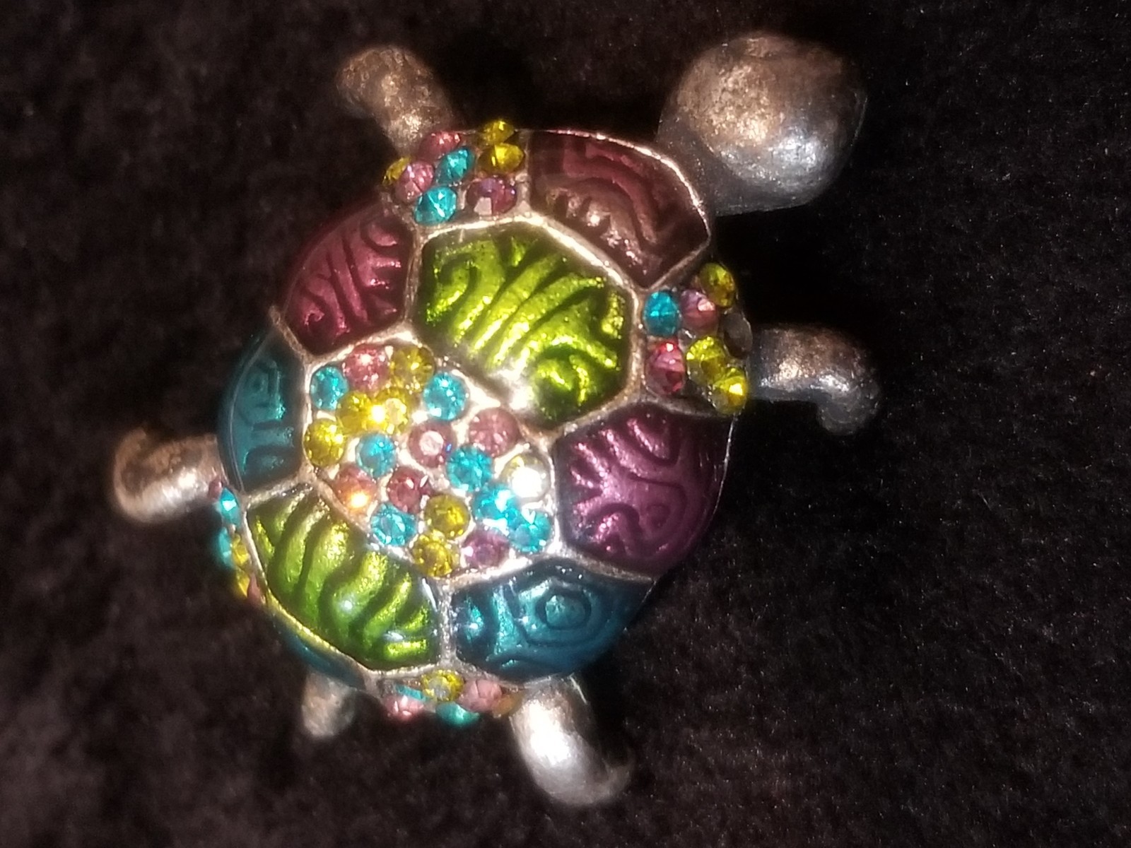 Chicos Vintage Turtle Pin, Silver Tone, Enamel & Rhinestones 1-1/8″ X 7/8″.