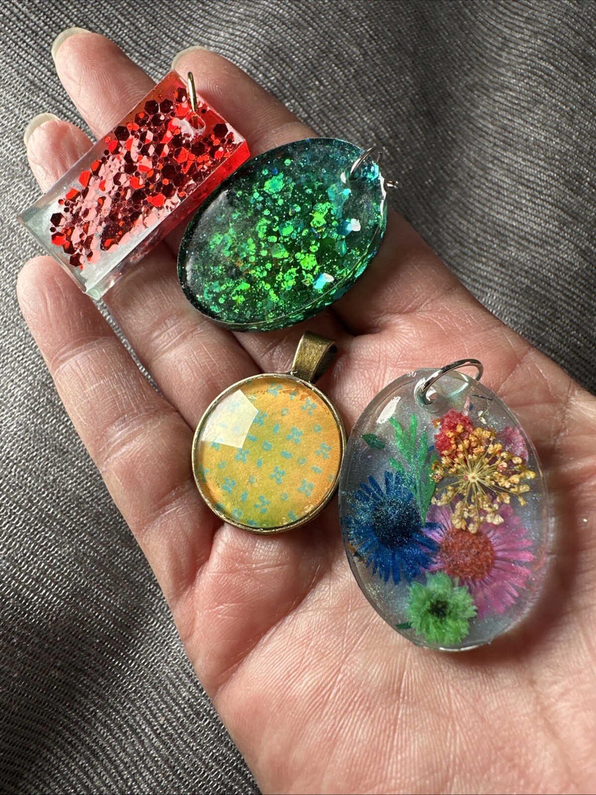 4 Pendant Necklaces New Assorted Glass Resin Mixed Media Handmade 5403 W