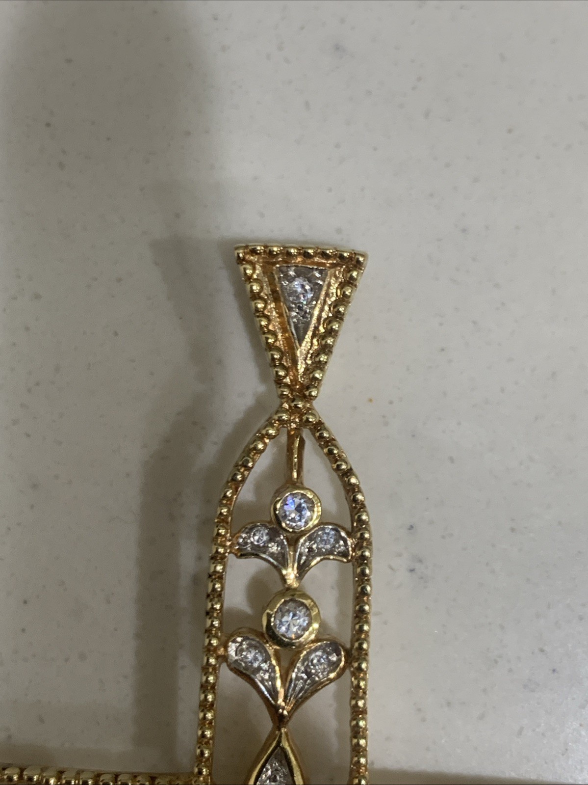 Estate 925 Silver Cross With 22 Kt Gold Overlay With White Saphires 8.2 Grams