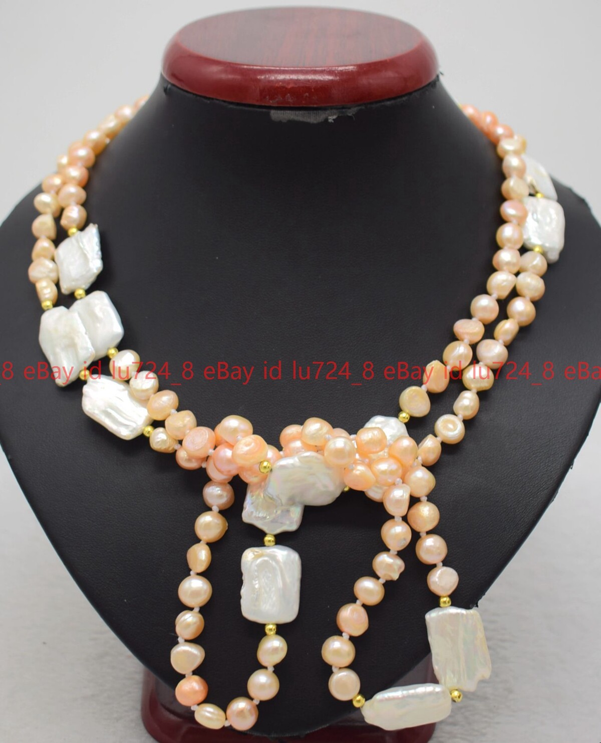 Natural 8-9mm Pink Baroque & White Rectangle Freshwater Pearl Necklace 24-50″