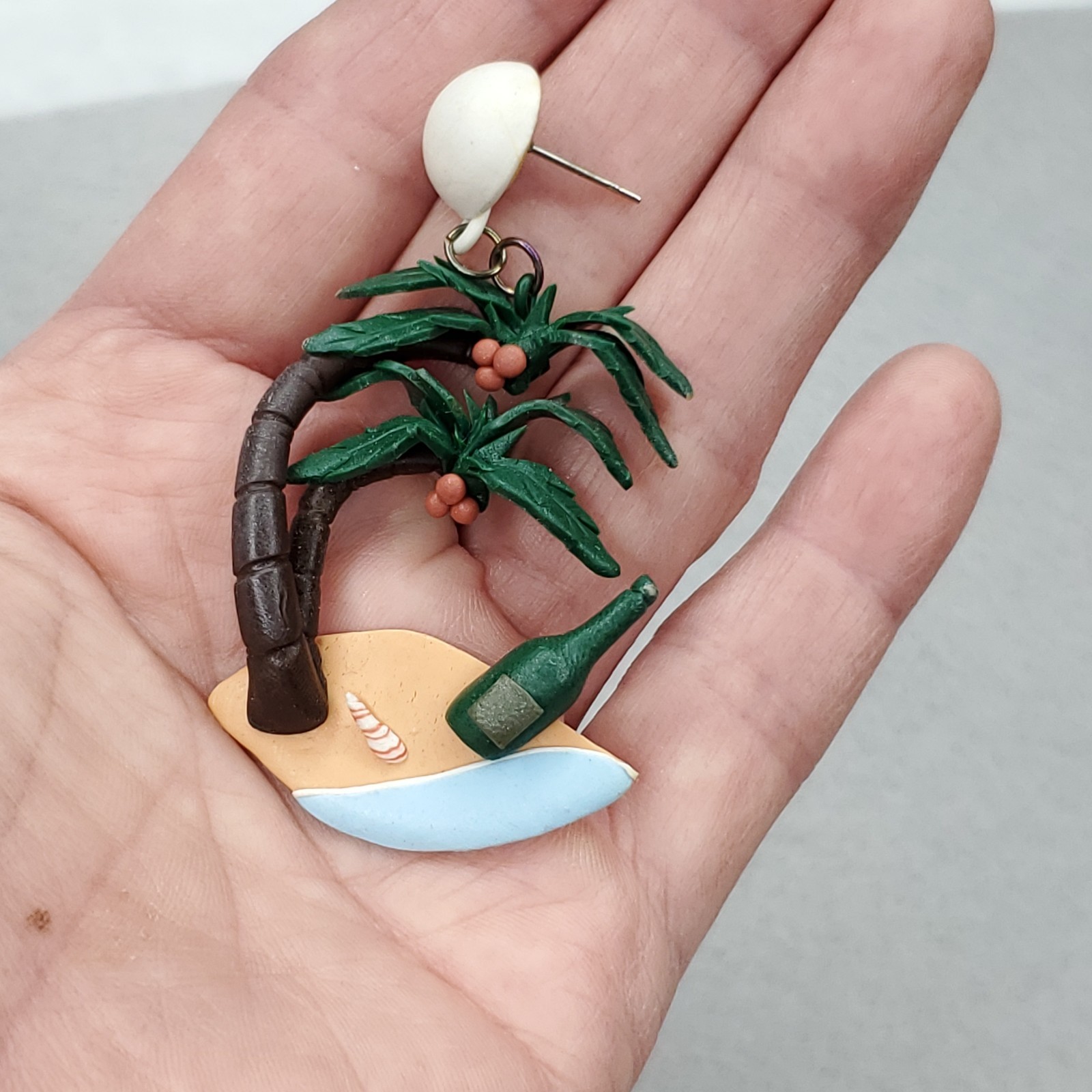 Palm Tree Earrings Statement Dangle Luau Tiki Cruisewear Beach PolymerClay 2.75″