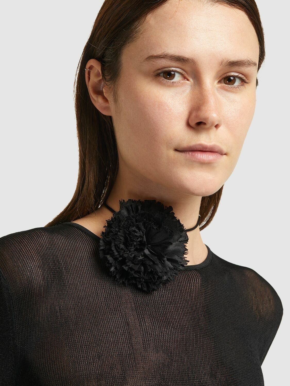NWT Saint Laurent YSL Crumpled Silk Flower Jet Rose Runway Choker Necklace $1295