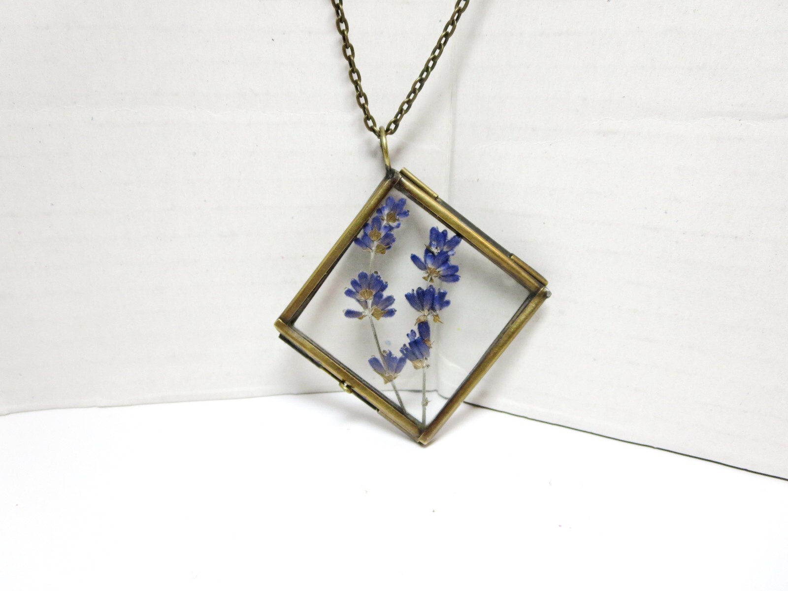 Dried Pressed Lavender necklace blue Floral Necklace for Women Flower locket