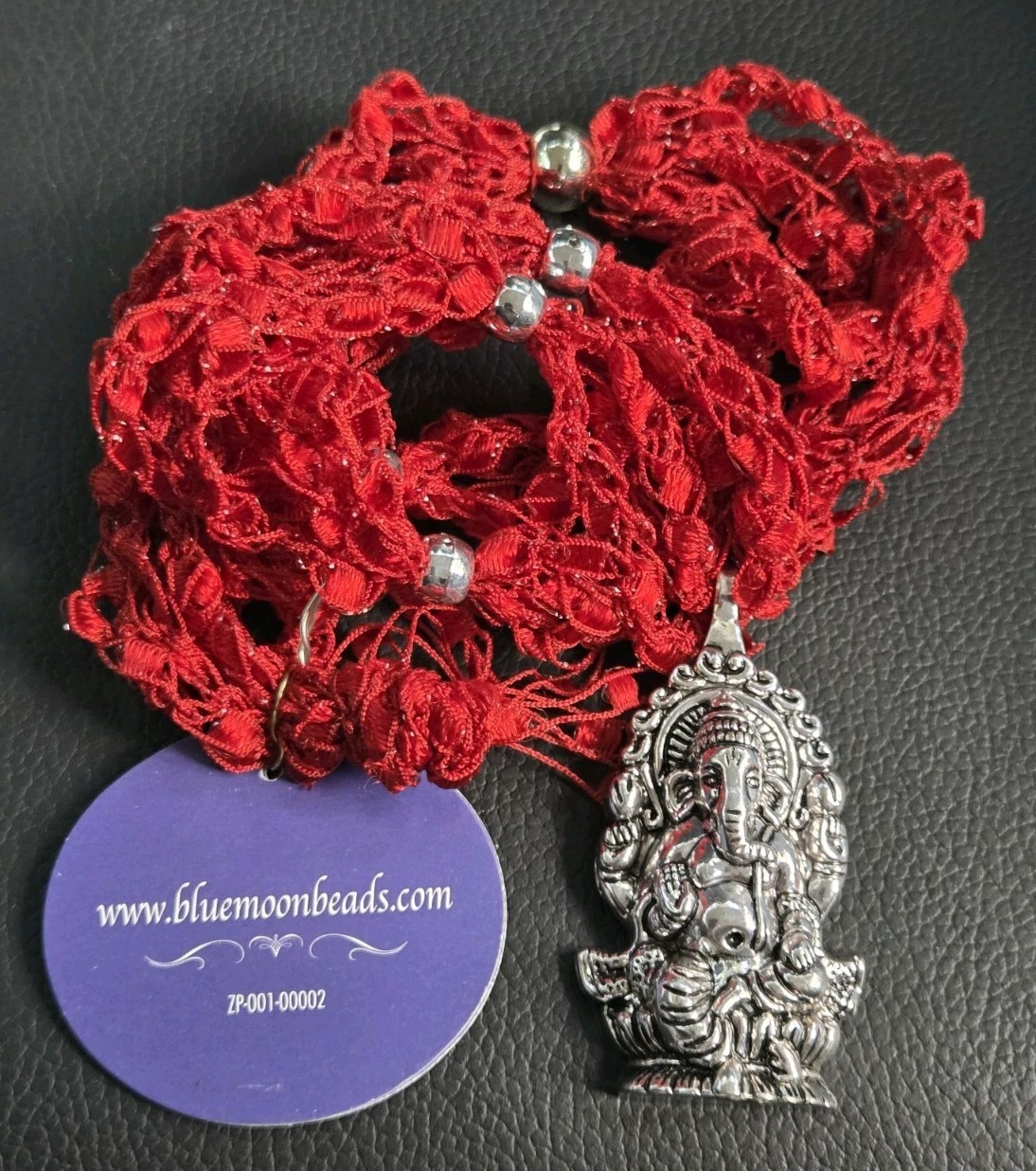 Ganesha Hindu Statement Necklace Red Thread With Silver Tone Pendant New