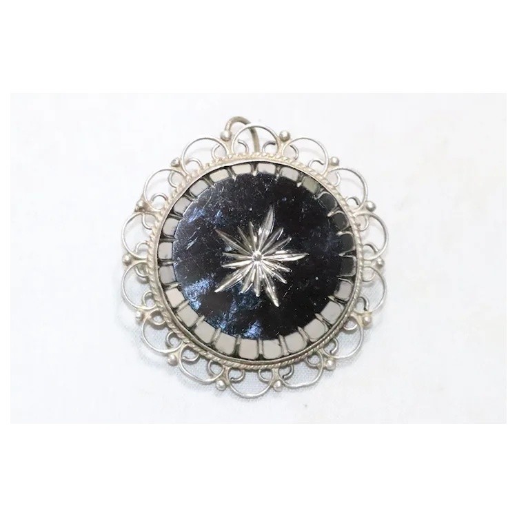 Vintage Sterling Silver Black Onyx Pin Pendant