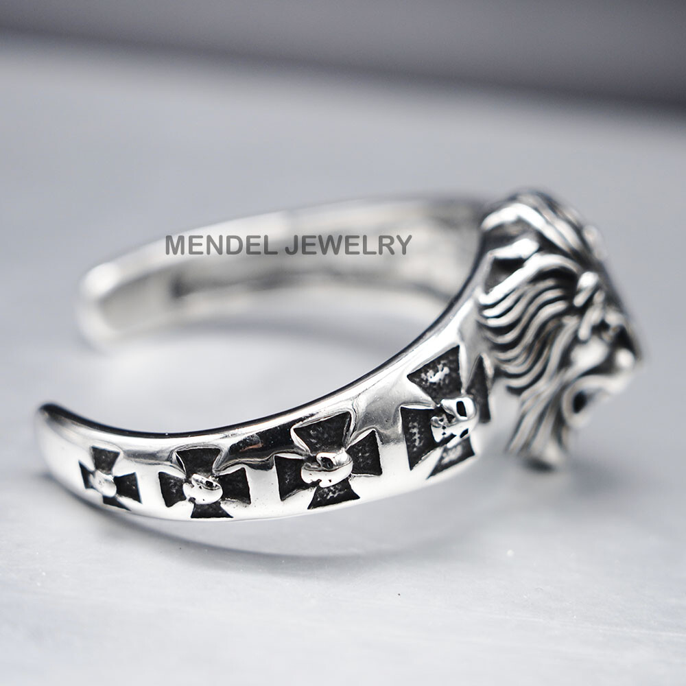 MENDEL 8 Inch Mens Stainless Steel Biker Lion King Head Bracelet Bangle Men Cuff