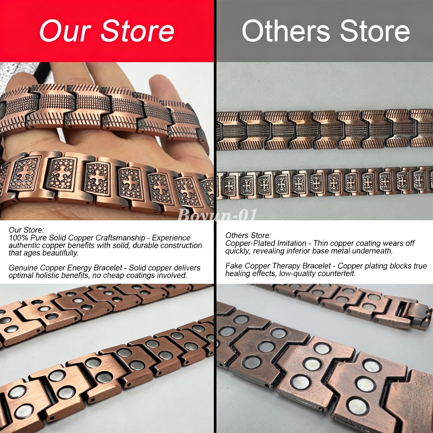 100% Pure Copper Magnetic Bracelet for Men Magnets Adjustable with Sizing Tool