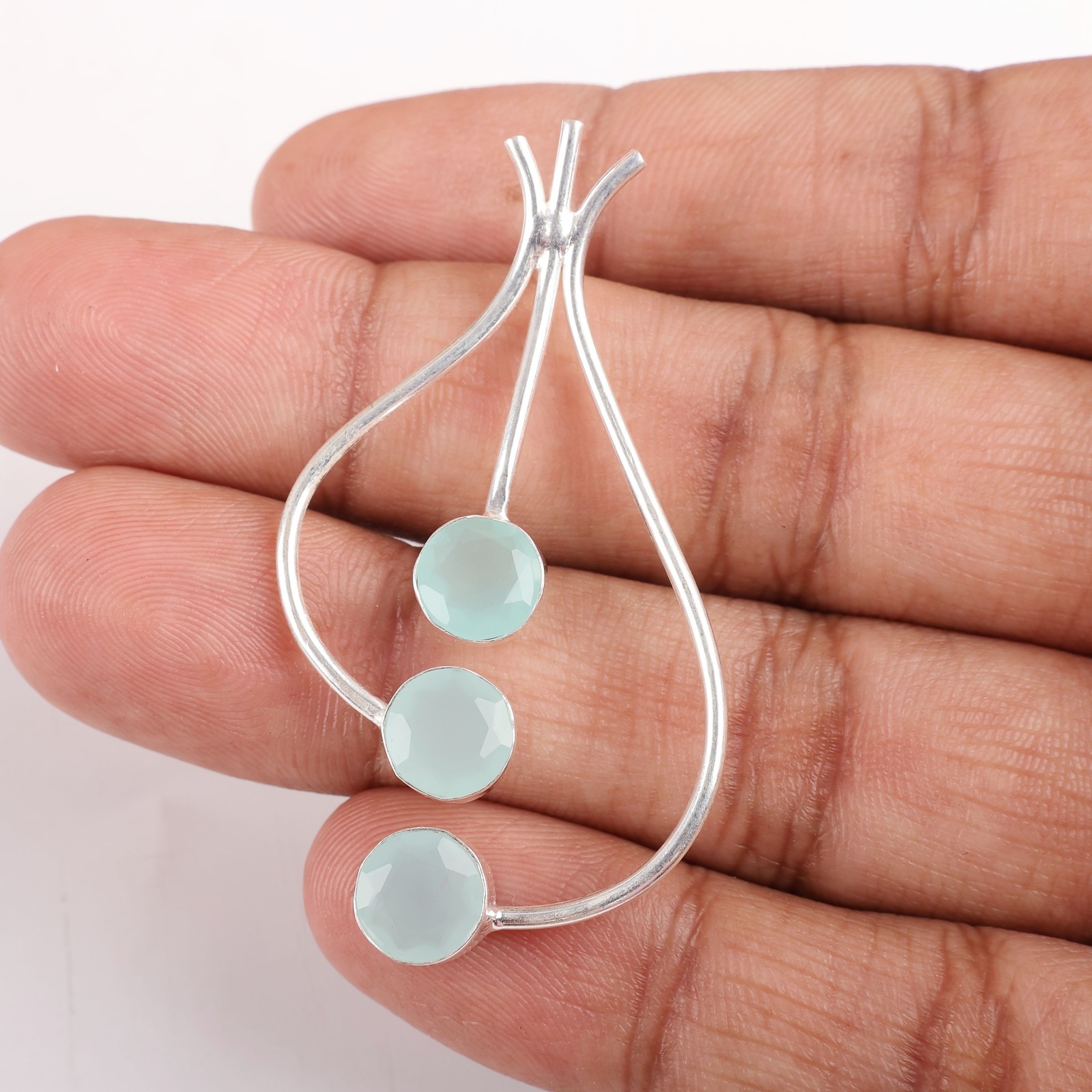 Aqua Chalcedony Stone Throat Chakra Handcrafted Pendant Jewelry Sterling Silver