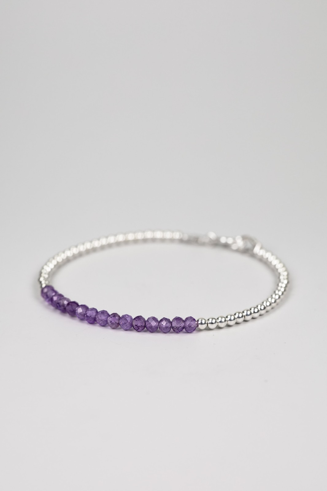 2-3MM Dainty Amethyst Faceted Round Gemstone Silver Filled Beads Bracelet 6-8”