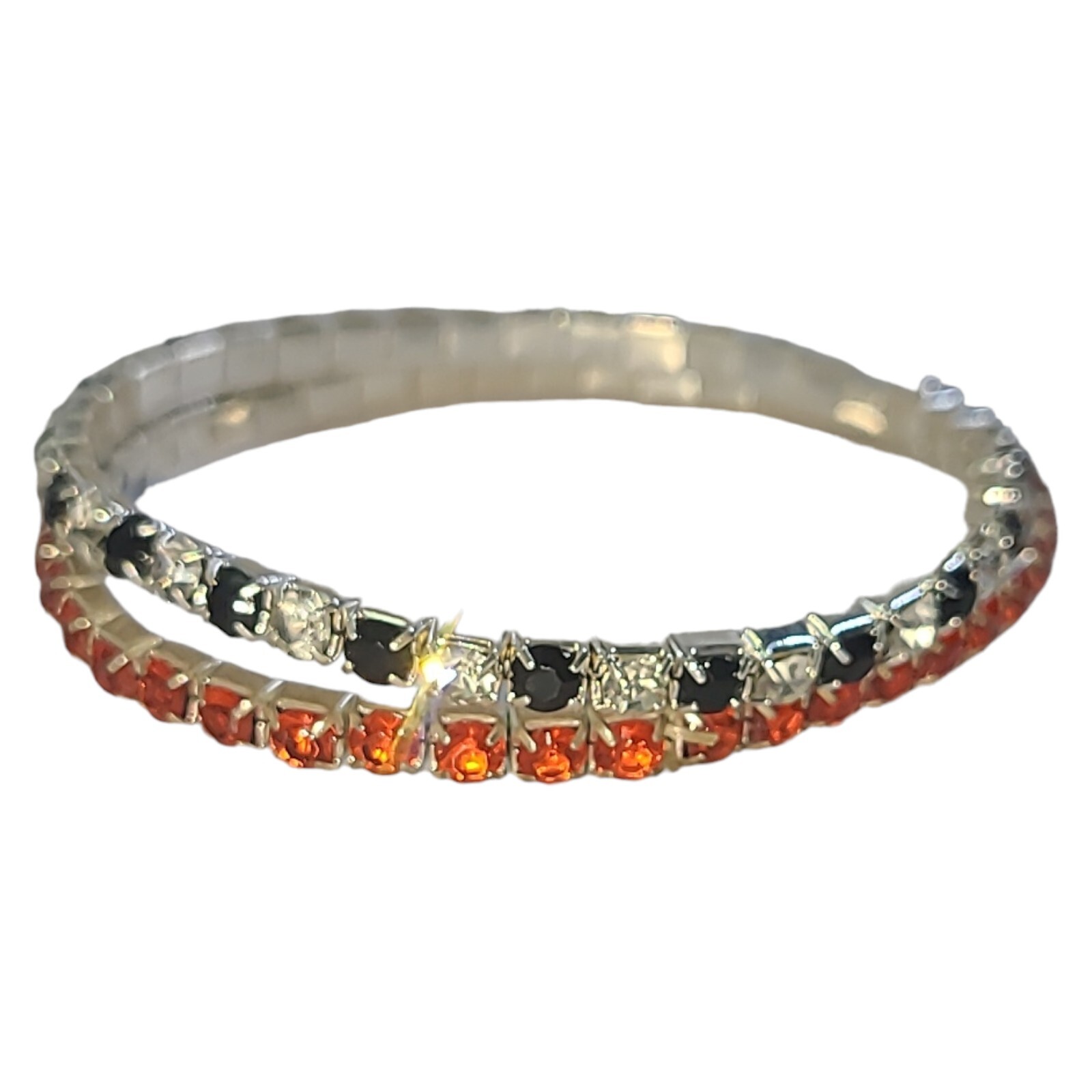 Lot of 2 Silver Tone 3.5mm Crystal Renstein Stretch Bracelets Red, Black & White