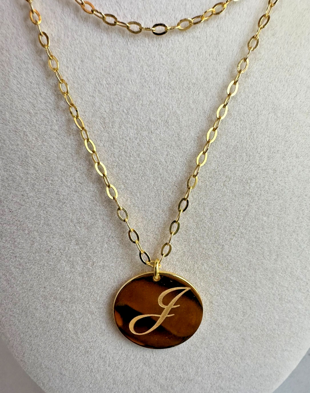 Milor Italy rope necklace yellow bronzo with letter J round Charm. 6.2g L- 36 in
