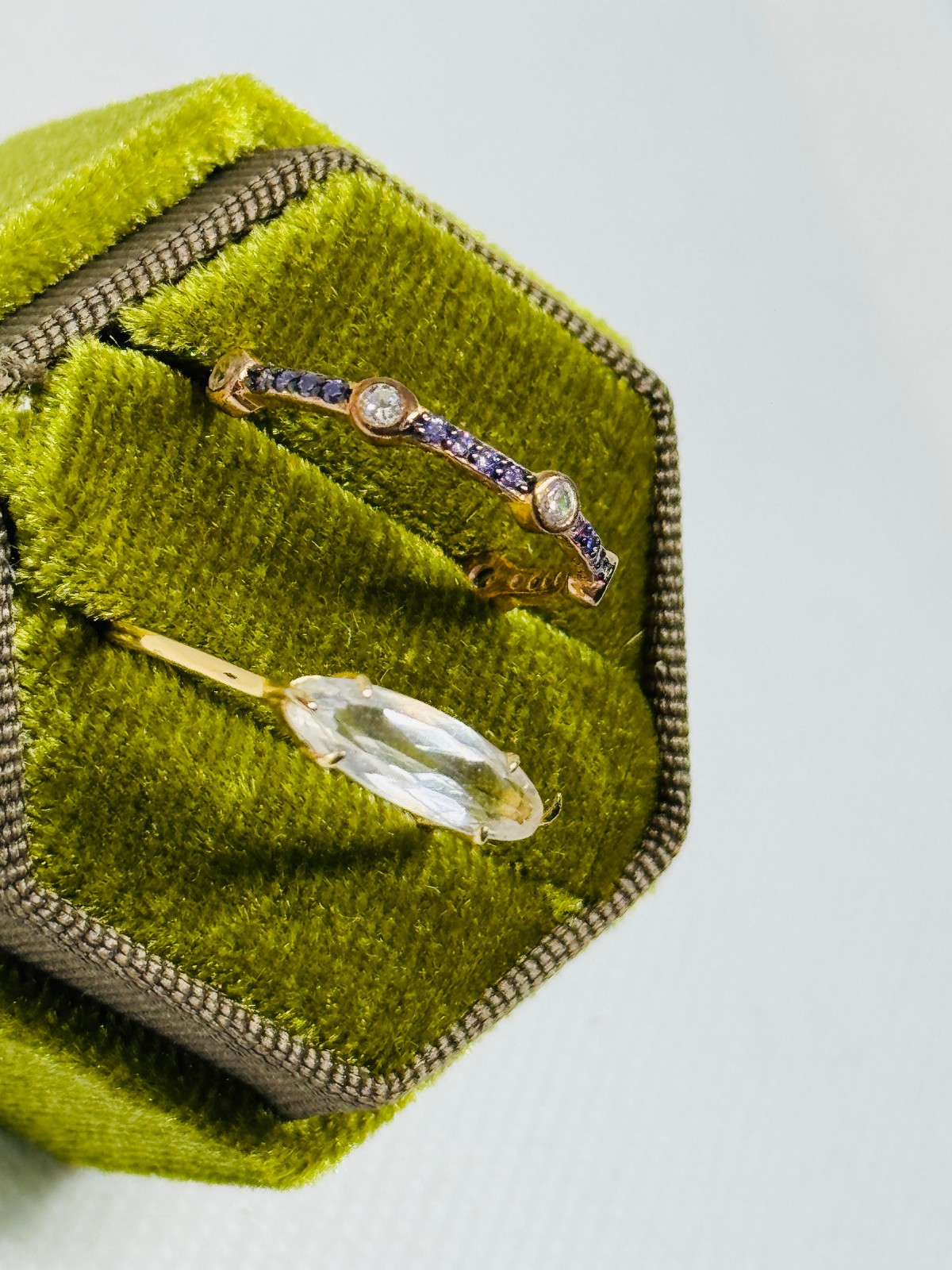 Gold Tone Marquise Clear Stone Stackable Ring Set Purple Accents Size See Photos