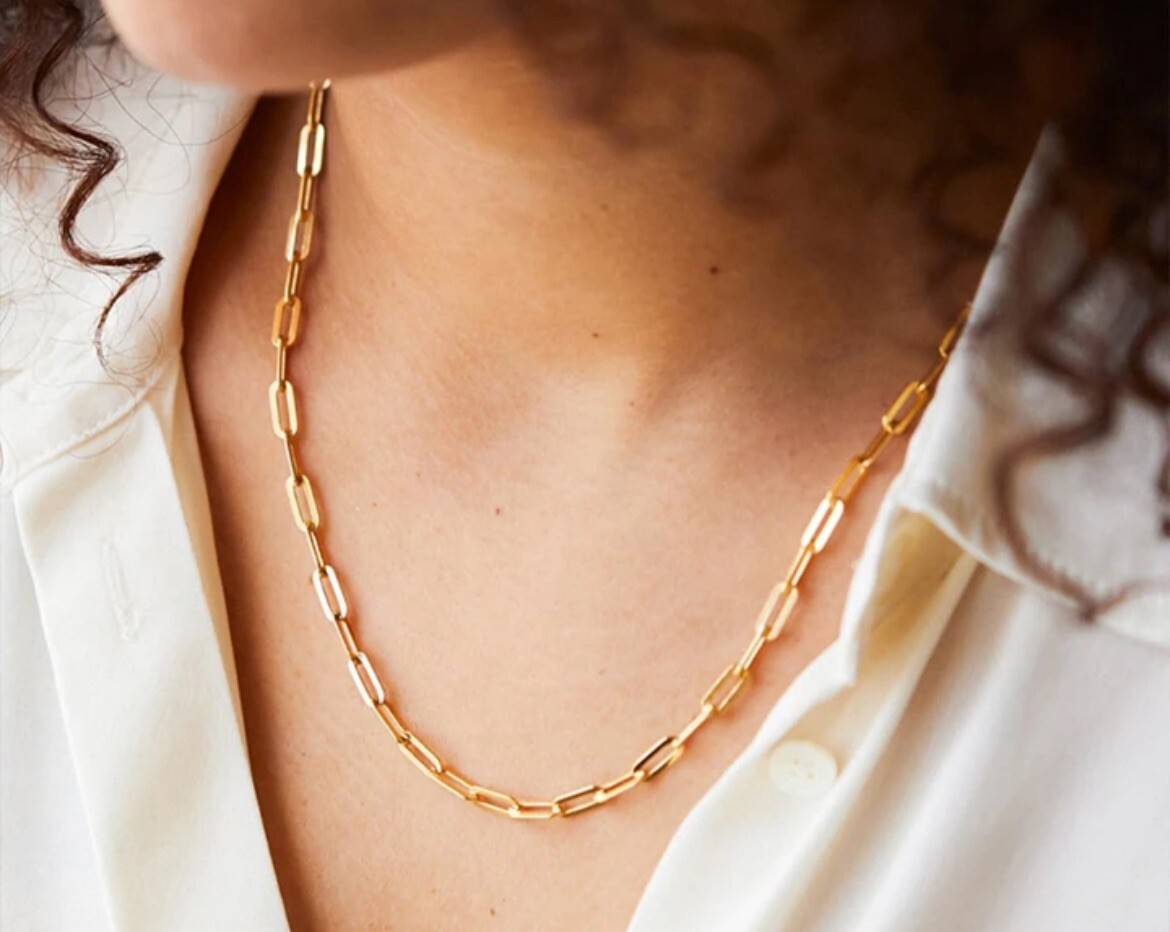 GOLD Stainless Steel 4mm Paperclip Cable Link Chain Fashion Necklace 24” NEW