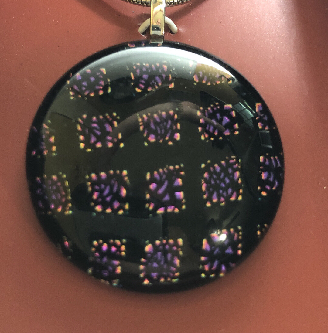 Dichroic Pendant Necklace Black Purple Art Fashion Unique Gift Box Cord