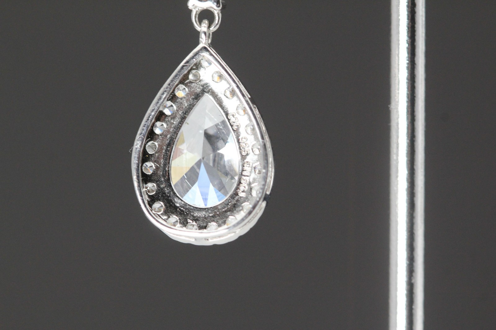 Cubic Zirconia Sterling Silver 925 Tear Drop Danlge Earrings 6.6 grams (EAR5948)