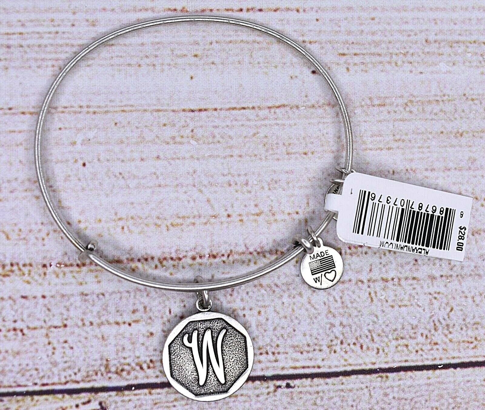 NEW NWT Alex and Ani Letter Initial W Charm Bangle Silver Bracelet