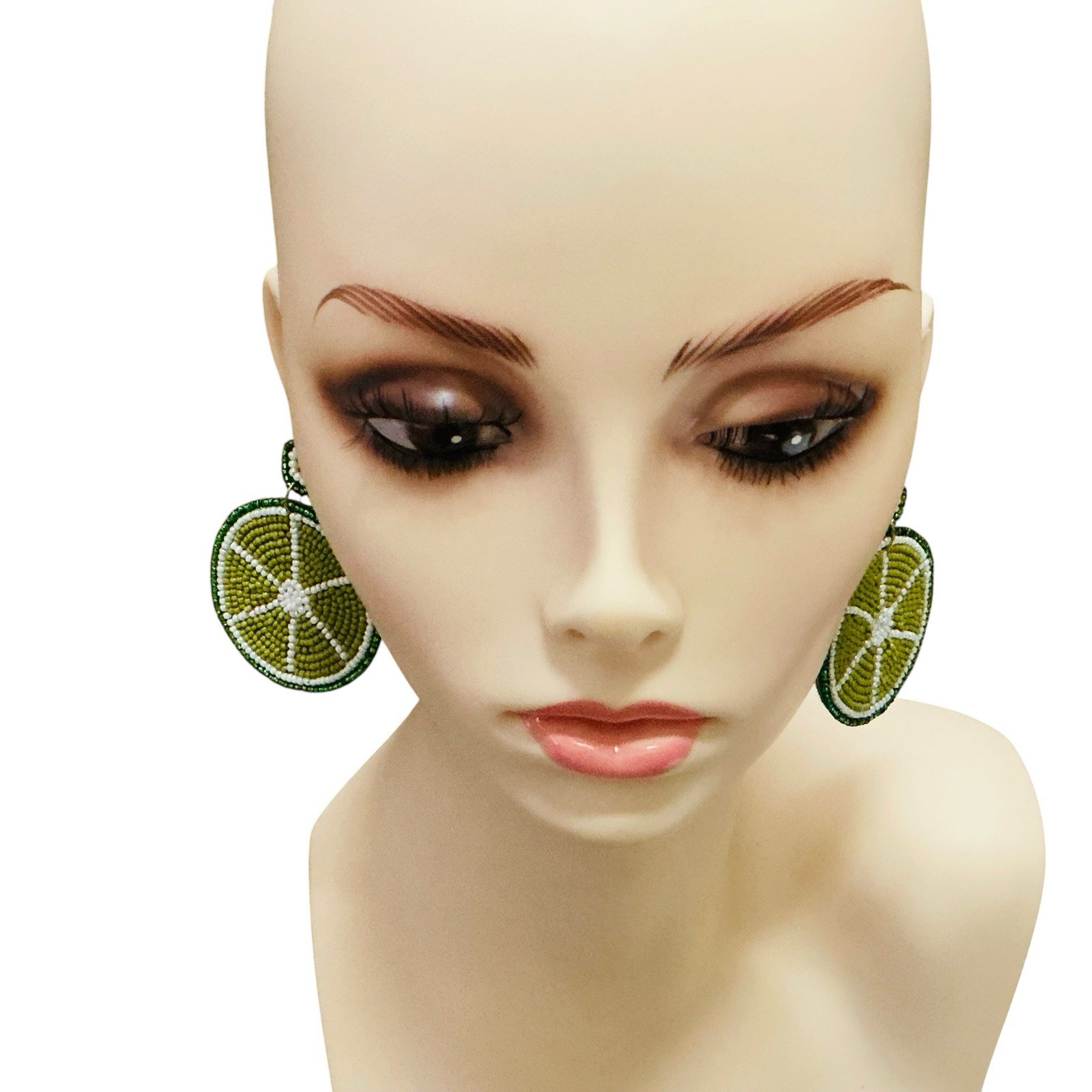 Beaded Lime Slice Earrings Summer Cocktail Tropical Fruit Vibrant Playful Retro